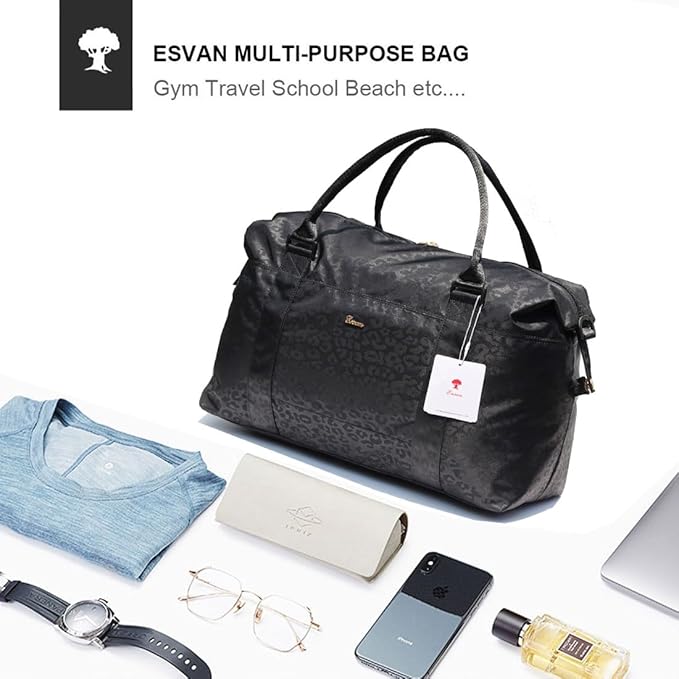 ESVAN Travel Tote Duffel Gym Bag,Weekender Overnight Carry-on Tote Crossbody Bag with Wet Pocket and Trolley Sleeve Upgraded