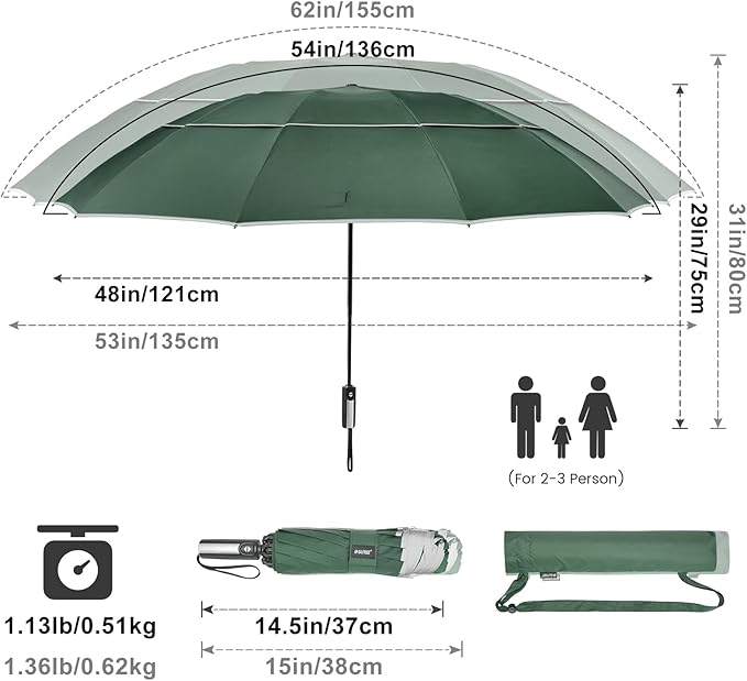 G4Free 54/62 Inch Windproof Inverted Umbrella with Reflective Stripe Large Compact Reverse Golf Umbrella for Rain 10 Ribs Double Canopy Travel Umbrella Automatic Open Close