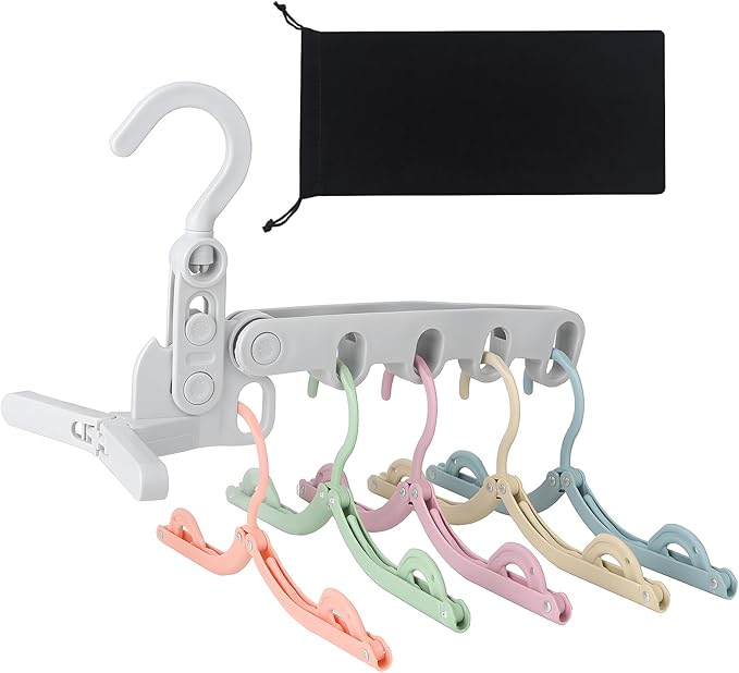 WaWacomp1PC Portable Folding Clothes Drying Rack and 5 Pcs Foldable Hangers which is a Great Combo for Travel, Hotels, Camping, with a Large Storage Bag
