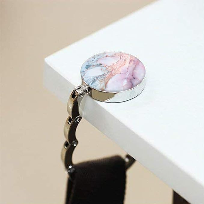 Bosketo Foldable Purse Hook Womens Bag Table Hanger Collection Desk Hooks for Purse (1pack Pink Blue Marble Hook)