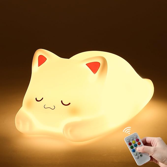 ZKLiLi Night Light for Kids Lamp, 16 Colors cat Lamp Cute, Dimmable Baby Night Lights for Nursery,Silicone Rechargeable Nightlight for Kids Room, Kawaii Room Decor (miyan-pamao-Remote)
