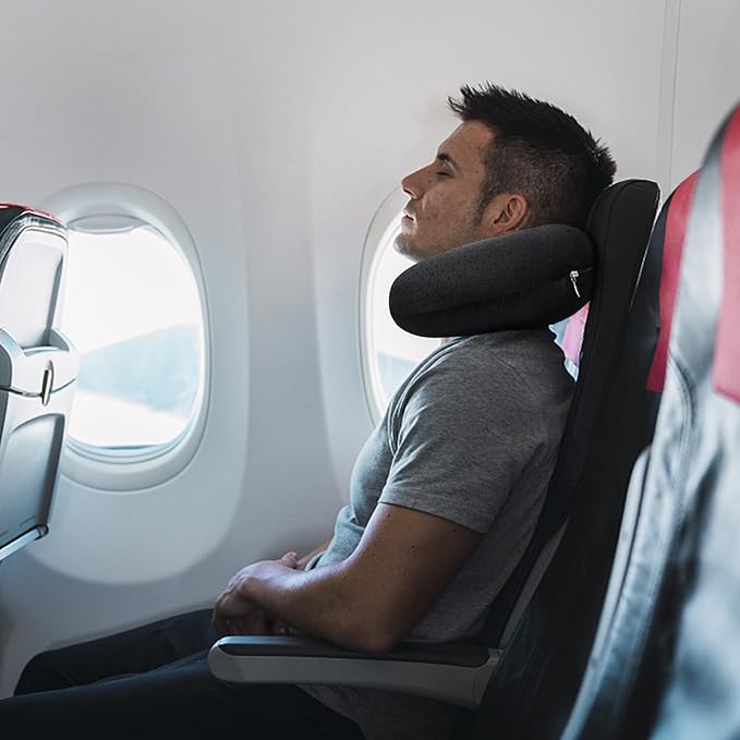 Black Travel Neck Pillow Memory Foam Airplane Pillow for Neck and Head Support Soft Portable U Shape Neck Pillow for Plane, Car & Home Office Use