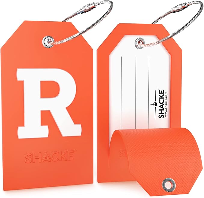 Shacke Initial Luggage Tag with Full Privacy Cover and Stainless Steel Loop – (Letter R)