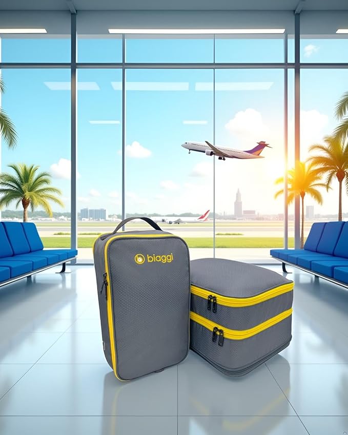 Biaggi Double Deck Compression Packing Cube –2-in-1 Expandable Travel Organizer with Integrated Shoe Cube Compartment – Lightweight Packing for Carry-On or Suitcase