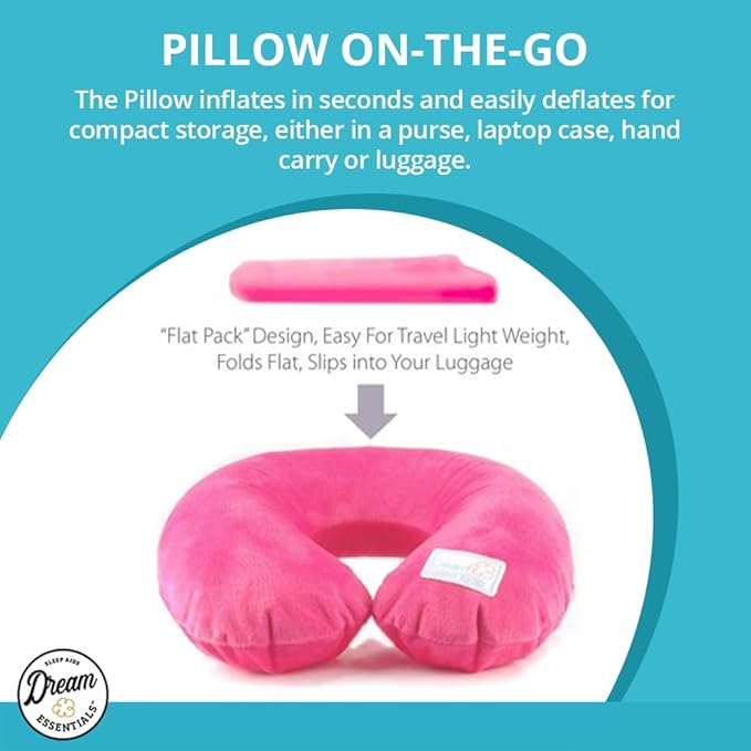 Wild Inflatable Travel Neck Pillow, U-Shape with Washable Soft Cover (Blue)