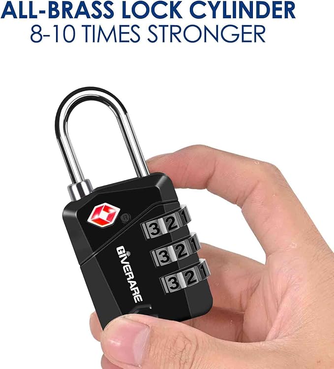 2 Pack TSA Approved Travel Luggage Locks, Metal Combination Lock, Alloy Keyless 3-Digit Padlocks, TSA Accepted Compatible Padlock for Gym Locker, Golf Bag Case, Backpack, Black-by GIVERARE