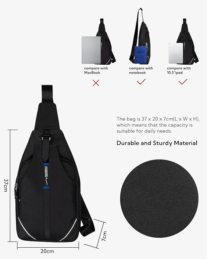 WATERFLY Medium Crossbody Sling Backpack Anti Theft Backpack for Traveling Chest Shoulder Bag