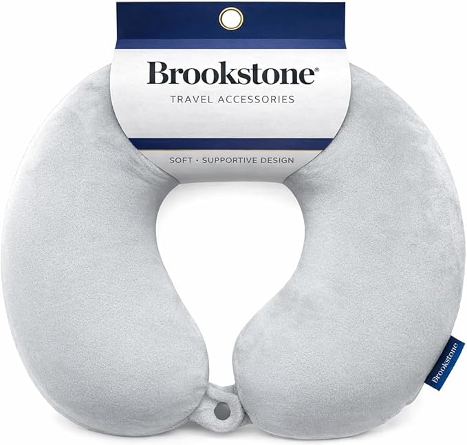 Brookstone Travel Neck Pillow - Lightweight Fleece Casing U-Shaped Stuffable Memory Foam Travel Pillow for Sleeping and Neck Support, Size One Size, Grey