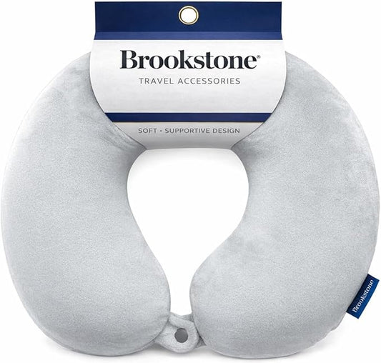 Brookstone Travel Neck Pillow - Lightweight Fleece Casing U-Shaped Stuffable Memory Foam Travel Pillow for Sleeping and Neck Support, Size One Size, Grey