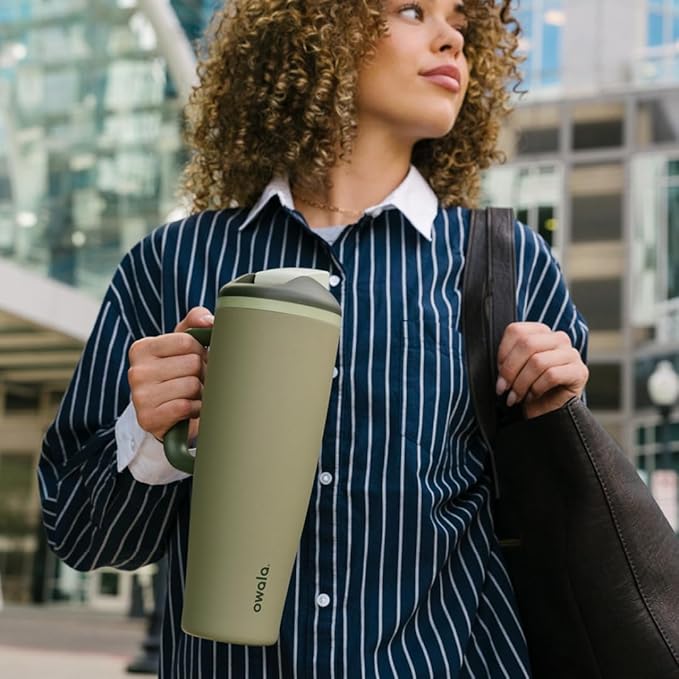 Owala FreeSip Tumbler Insulated Stainless Steel Water Bottle with Built-in Straw and Side Handle, For Travel, Work, School, and Sports, 40oz, BPA Free, Leak Proof, Strawberry Fields