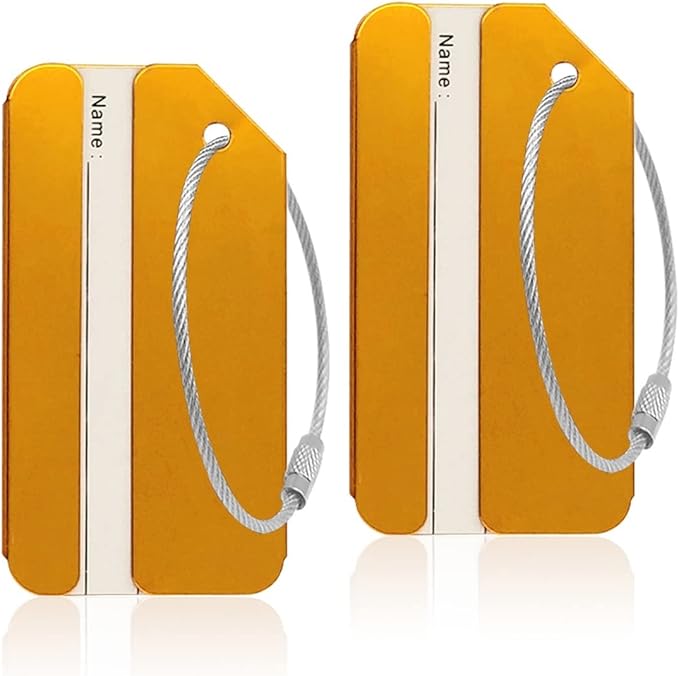 Aluminum Luggage Tags, Luggage Tag Holders for Travel Luggage Baggage Identifier by Ovener (2Pack Gold)