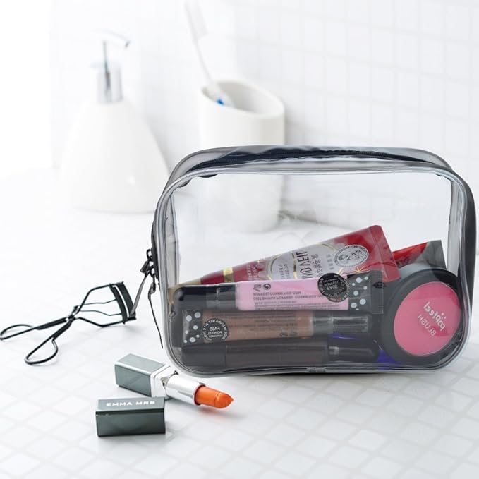 Wobe 5 Packs Clear Cosmetics Bag TSA Approved, PVC Zippered Toiletry Carry Pouch Portable Makeup Bag for Vacation Travel, Bathroom and Organizing Waterproof Makeup Bag Vinyl Plastic Organizer Case