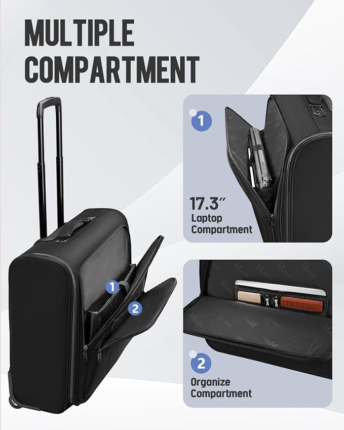 MATEIN Rolling Garment Bag with 2 Packing Cubes, Large Check-in Travel Garment Bags with 17.3 Inch Laptop Compartment, Wrinkle Free Wheeled Business Softside Suitcase Luggage for Men and Women, Black