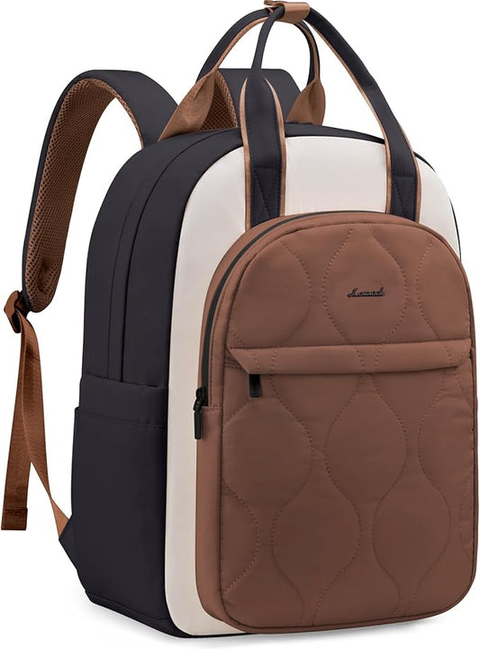 LOVEVOOK Laptop Backpack for Women, College Travel Backpack Puffer Womens Backpack for 15.6 Inch Laptop, Computer Water-Resistant Quilted Casual Daypack, Brown