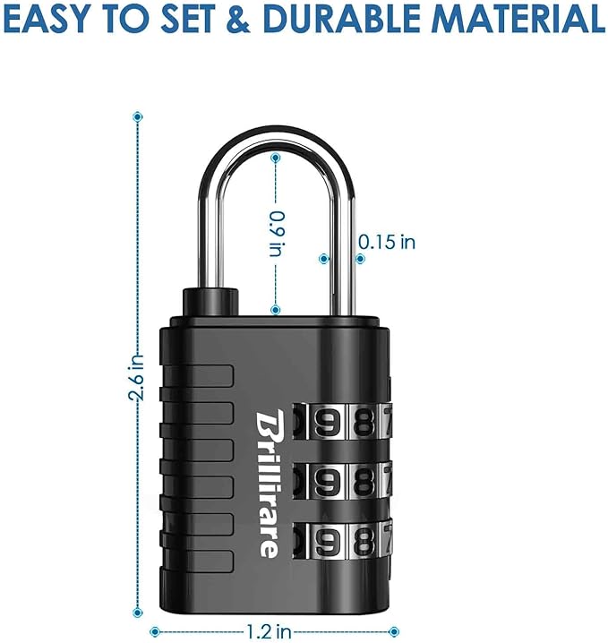 8 Pack Combination Lock, 3-Digit Waterproof Keyless Padlock, Zinc Alloy Outdoor Resettable Travel Luggage Locks for Backpack, Gym Locker, Hasp, Fence, Gate, Case, Toolbox-Black