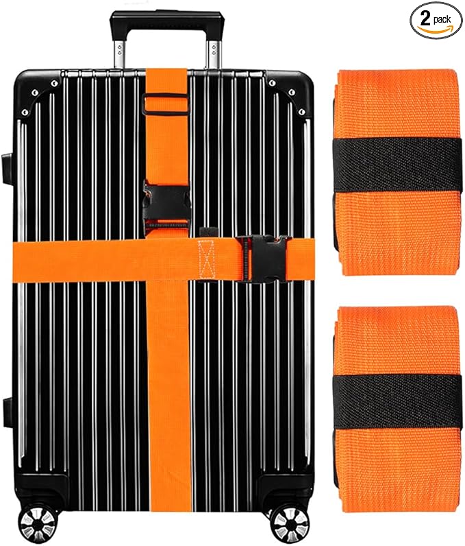 Luggage Straps for Suitcases TSA Approved-2 Pack Bright Personalized Luggage Belt Strap for Suitcase/Carry On Bag Luggage Accessories for Travel (Neon Orange)