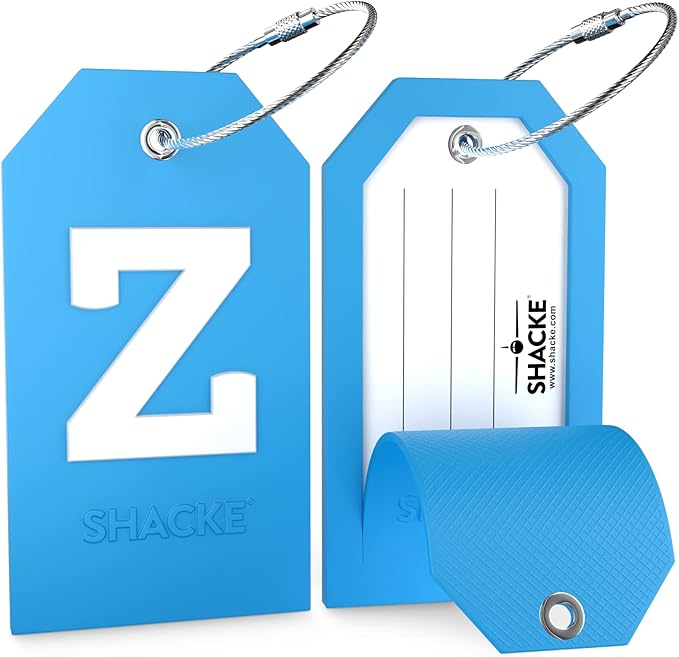 Shacke Initial Luggage Tag with Full Privacy Cover and Stainless Steel Loop - Aqua Teal (Letter Z)