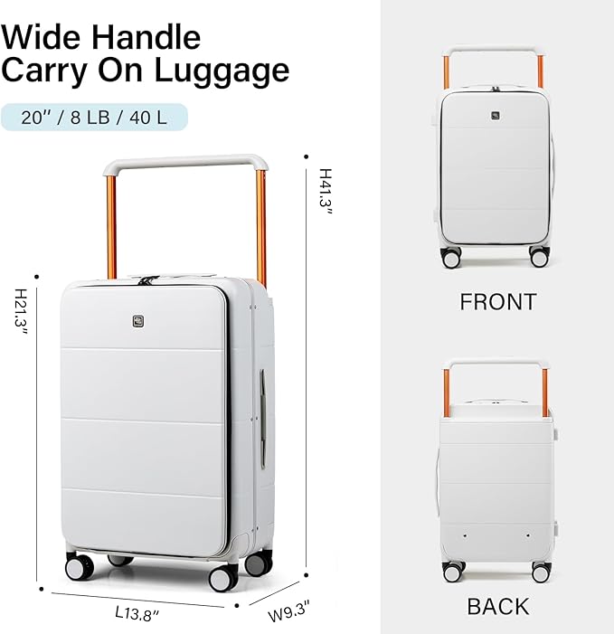 Hanke Top Opening Carry On Luggage, 20 Inch All-PC Aluminum Frame Wide Handle Luggage, Hard Shell Trunk Suitcase with Spinner Wheels, TSA Airline Approved (Smoke White, 40L)