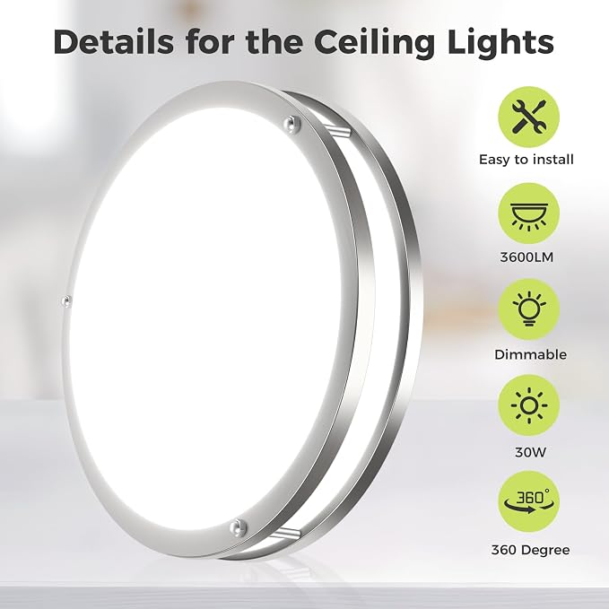 hepside 1 Pack Flush Mount Ceiling Light Fixture, Dimmable & 5 Color Temperatures Ceiling Light Black, 16inch 36W 3000K 3500K 4000K 5000K 6500K Adjustable Ceiling Lamps for Bathroom Bedroom Hallway