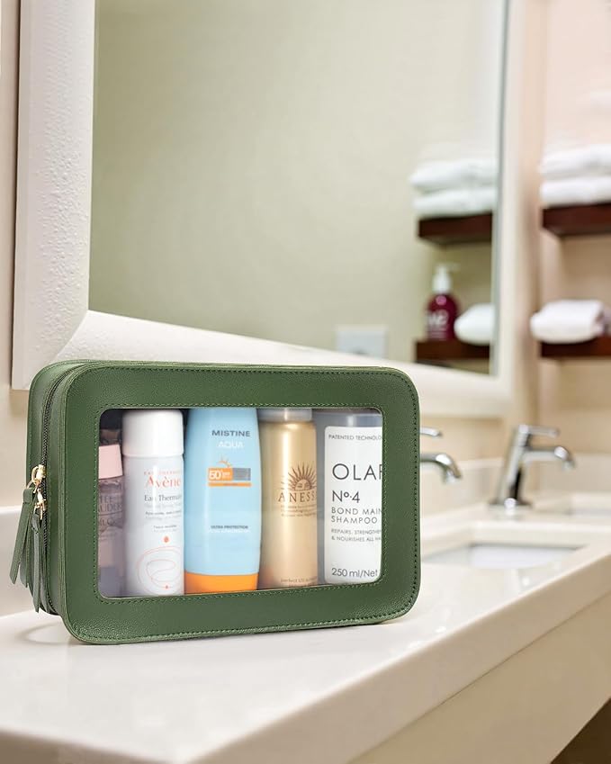 LETGO Clear Makeup Bags, TSA Approved Toiletry Bag with Zipper,Portable Travel Clear Cosmetic Bags Pouch for Women Men Car Accessories for Women(Vintage Green)