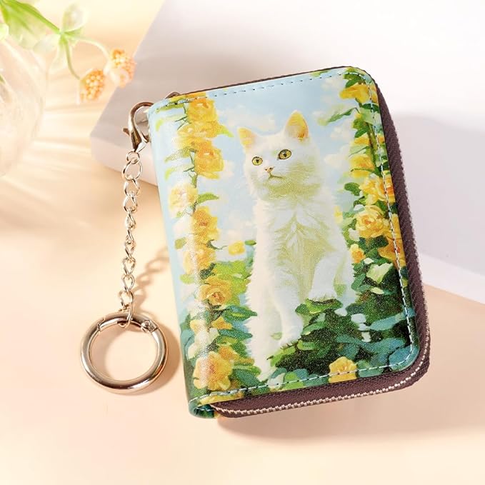 FurArt Zipper Wallet Women, RFID Blocking Credit Card Wallet, Business Card Holder, Compact Size KeyChain Wallet