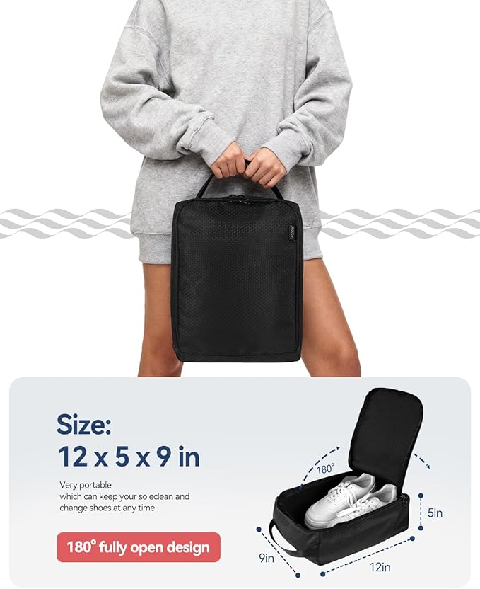 Gloppie Shoe Bags for Travel - Portable Shoes Storage Bag, Shoe Pouch, Shoe Packing Cubes for Men Women - Black