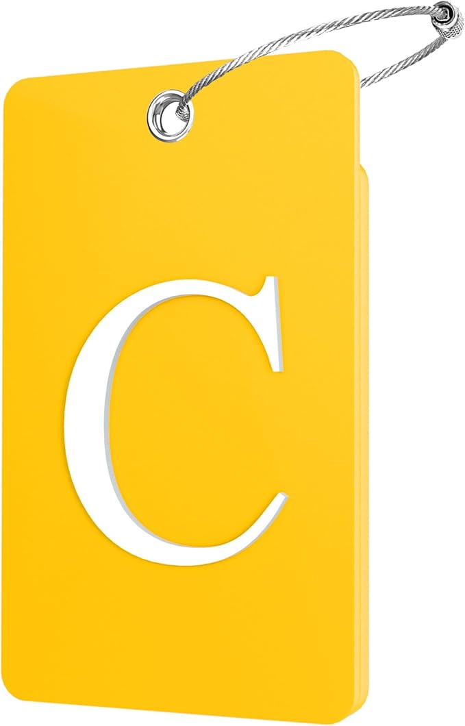 Gostwo 2 Pack Luggage Tags for Suitcases, 26 Initial Letter Travel Luggage Baggage Identification Labels ID Tag Fully Bendable Tags with Stainless Steel Loop (Yellow) (Letter C)