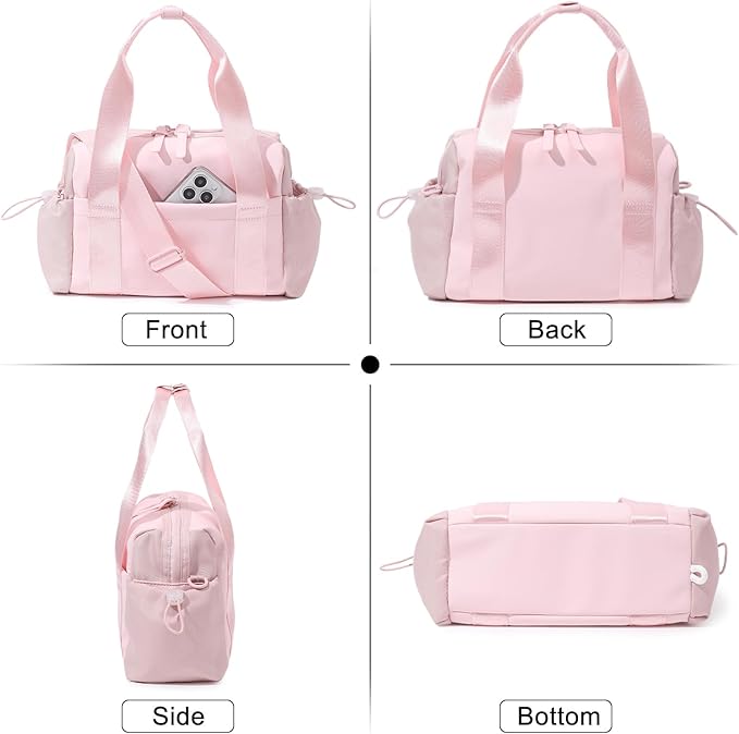 Small Gym Bag for Women, Mini Crossbody Gym Duffle Bag with Wet Compartment, Carry on Gym Tote Bag for Workout Dance Sport Travel (Mini-Pink)