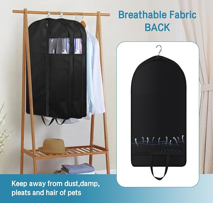 KIMBORA 35" Garment Bags for Hanging Clothes Travel, 4" Gusseted Suit Bags for Closet Storage Mens Garment Protector Cover for Coats, Jackets, Shirts (3 Packs)