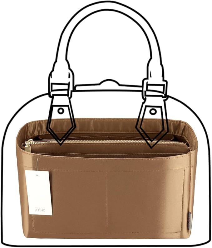 Purse Organizer Insert For Handbags, Purse Organizer With Zipper, Neverfull Organizer, Bag Organizer For Speedy Neverfull ONTHEGO Tote, Handbag and More (Silky Brown, Medium)