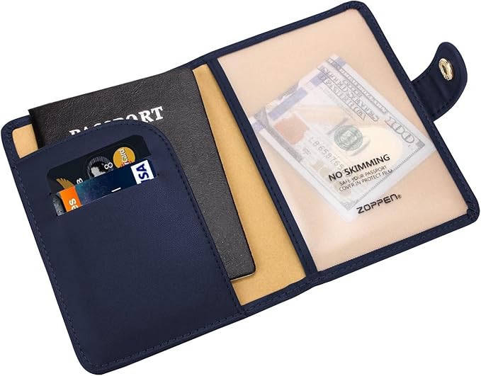 ZOPPEN Passport Holder Women Men, Passport Cover Travel Wallet Rfid Blocking Passport Wallet Cover Case Travel Essentials Document Organizer, Navy Blue