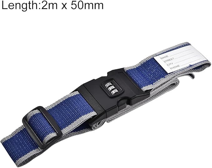 uxcell Luggage Straps Suitcase Belts with Buckle, Combination Lock, 2Mx5cm Adjustable PP Travel Packing Accessories, Blue Gray 4Pcs