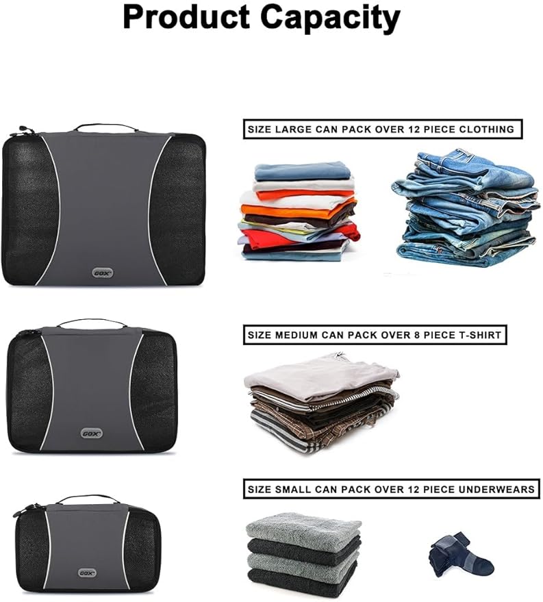 GOX Ultra Light 5 piece Packing Cubes Travel Luggage Organizer 1 Large 2 Medium 2 Small