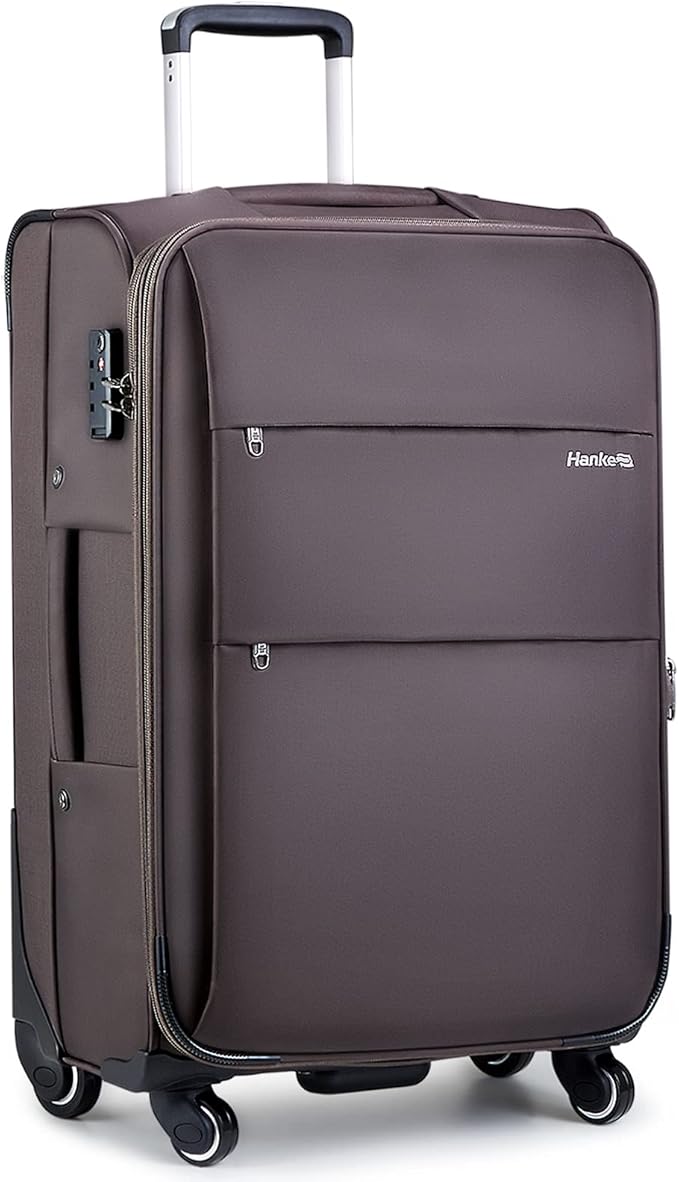 Hanke 28 Inch Luggage with Spinner Wheels Expandable Large Suitcase with Wheels Softside Check in Luggage Rolling Suitcase with Lock Lightweight Travel Luggage for Men and Women.(Coffee)