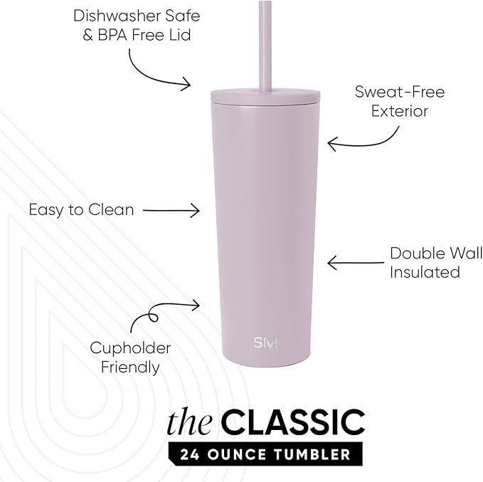 Simple Modern Classic Tumbler with Straw Lid | Insulated Iced Coffee Cup Reusable Stainless Steel Water Bottle Travel Mug | Gifts for Women Men Her Him | 24oz | Lavender Mist