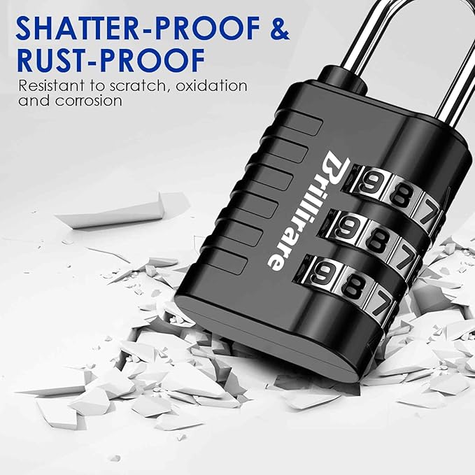 8 Pack Combination Lock, 3-Digit Waterproof Keyless Padlock, Zinc Alloy Outdoor Resettable Travel Luggage Locks for Backpack, Gym Locker, Hasp, Fence, Gate, Case, Toolbox-Black