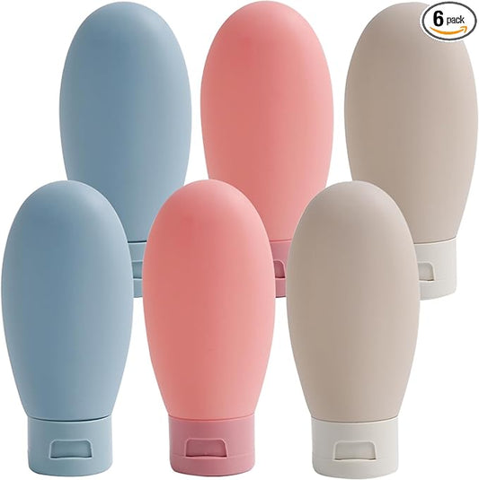 Travel Bottles for Toiletries 6 Pack, Leakproof 2 oz Tsa Approved Travel Size Containers, BPA Free Plastic Shampoo and Conditioner Bottles, Camping Travel Essentials (Multicolor - A)