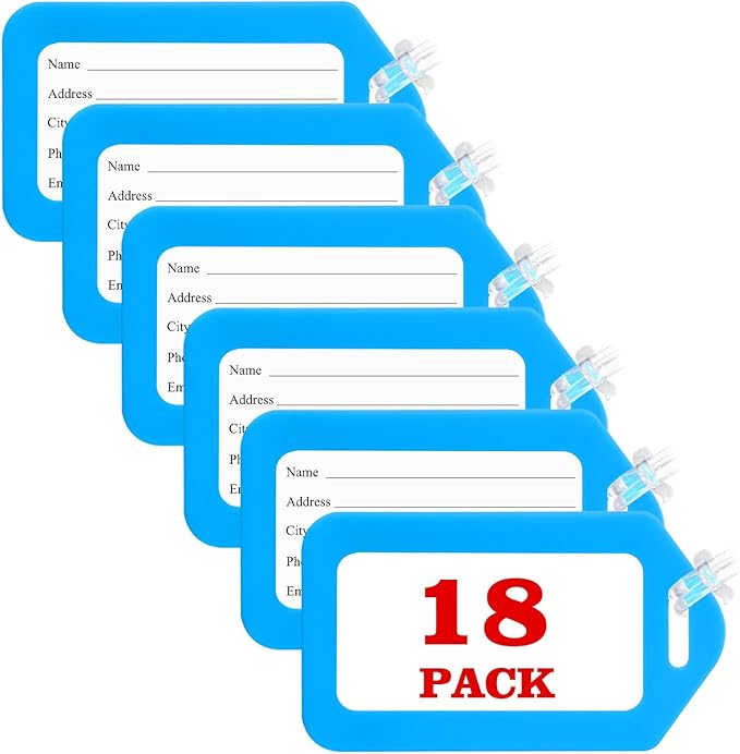 18 Pack Luggage Tag Bright Luggage Tags for Suitcases Bag Tags Name Tags for Kids Travel Accessories Must Haves by Sodsay (Light Blue)