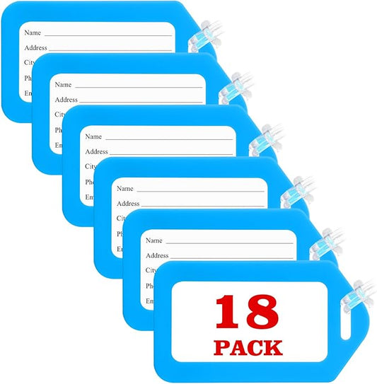 18 Pack Luggage Tag Bright Luggage Tags for Suitcases Bag Tags Name Tags for Kids Travel Accessories Must Haves by Sodsay (Light Blue)