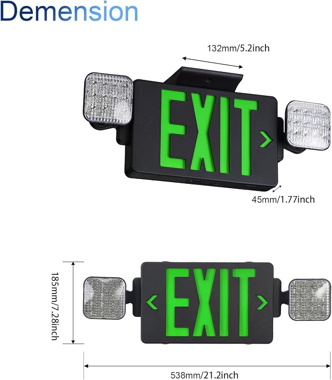TANLUX Black Housing Exit Sign with Emergency Lights, LED Emergency Exit Light with Battery Backup, UL Listed, Commercial Emergency Lights Combo for Business - 2 Pack