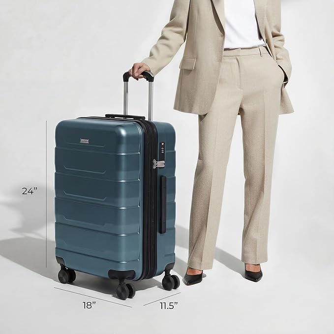 Quatish Checked Luggage 26 inch Large Hard Shell Suitcase with Spinner Wheels, Expandable Durable Luggage with TSA Lock, Smooth Rolling Wheel for Lightweight Travel for Men Women, Teal Blue