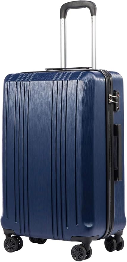 Coolife Luggage PC+ABS Hardshell Suitcase with TSA Lock, Spinner Checked Lightweight (navy, M(24IN))