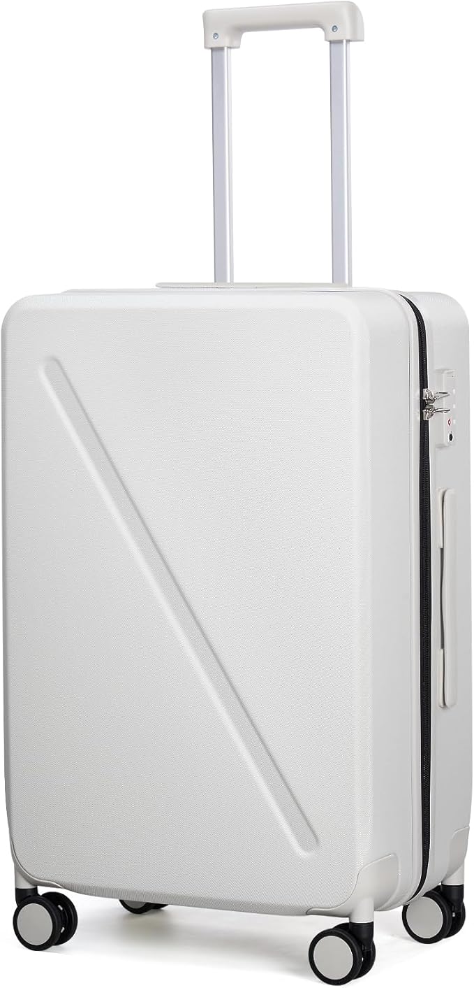 MILADA 24 Inch Medium Checked Luggage, Hard Shell Suitcase with 360° Spinner Wheels, TSA Approved Lock, Lightweight Durable Hardside Travel Luggage for Business, Smoke White