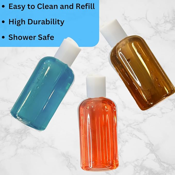 Plastic Squeeze Bottles with Disc Cap, 8 oz/2-Pack, Travel Size, Refillable, BPA-Free, Leak Proof, for Cosmetics, Shampoo, Lotion, Body Soap, Essential Oils, Household Use, and Personal Care