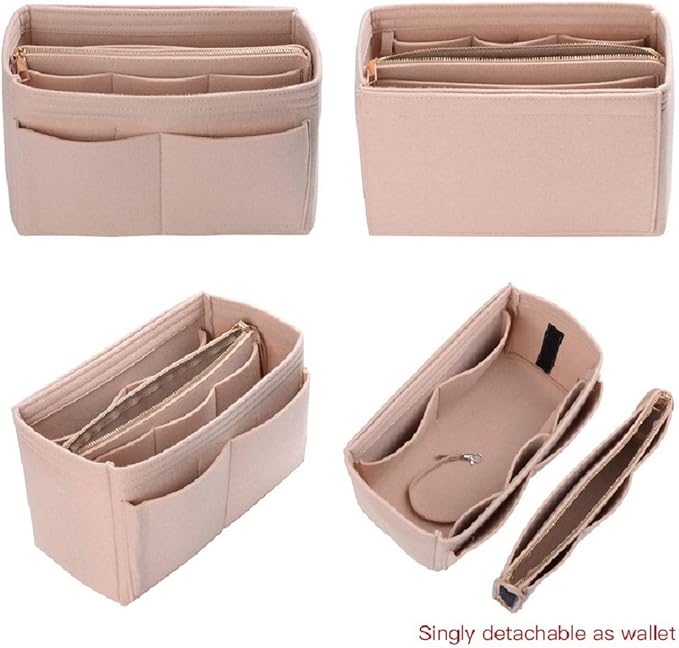 ZTUJO Purse Organizer Insert, Felt Bag Organizer with Metal Zipper, Handbag & Tote Shaper, For Speedy Neverfull Tote, 7 Sizes