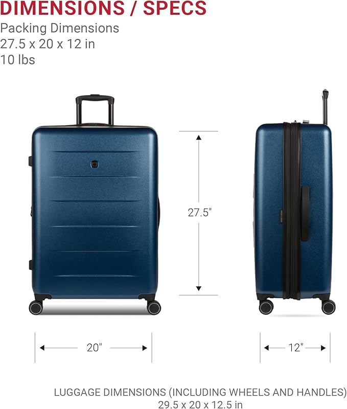 SwissGear 8020 Eclipse Hardside Expandable Luggage with Spinner Wheels, Navy, Checked-Large 27-Inch