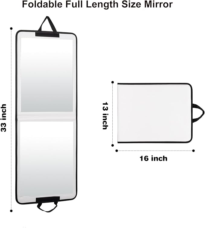 LPHUMEX White Foldable Full Length Mirror for Dance Bag, 33x13 Inch Portable Folding Body Mirror for Dance Travel Wedding Golf