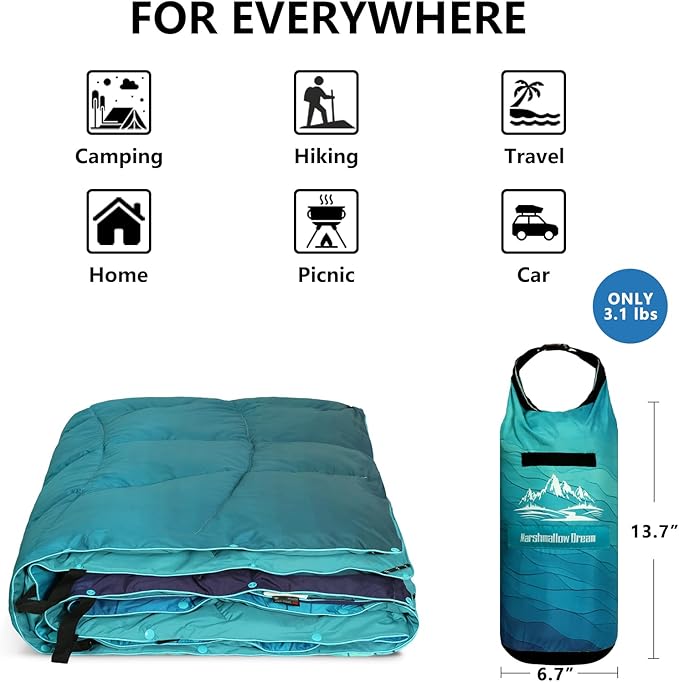 Camping Blanket, Puffy Blankets Lightweight Windproof Resistant for Outdoors,Hiking, Backpacking,Car,Picnic,Stadium