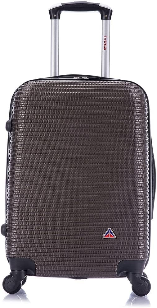 InUSA ROYAL Hardside Luggage with Ergonomic Handles | Spacious Travel Suitcase with Four Spinner Wheels and Studs | 20 Inch Hardside Carry-On Spinner Luggage | Brown