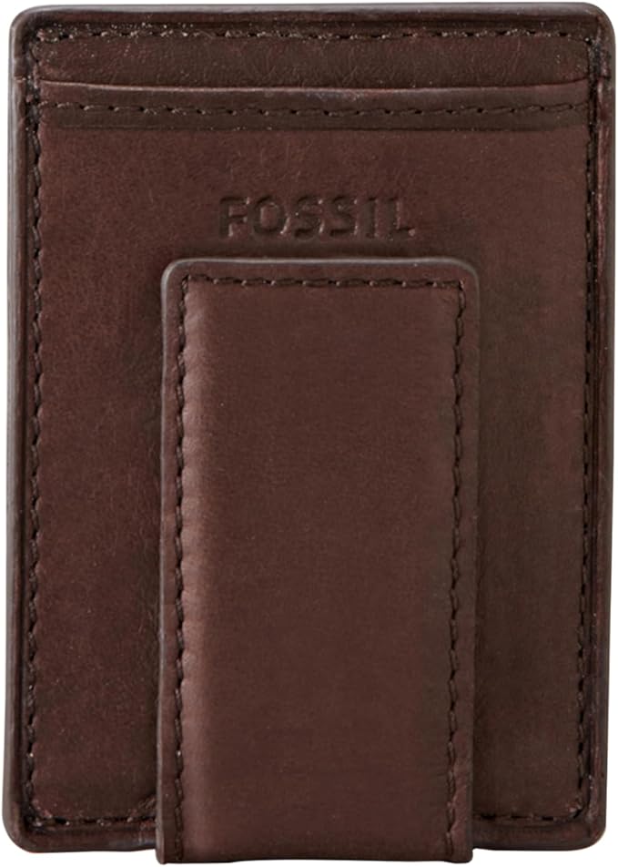 Fossil Men's Leather Minimalist Magnetic Card Case with Money Clip Front Pocket Wallet for Men